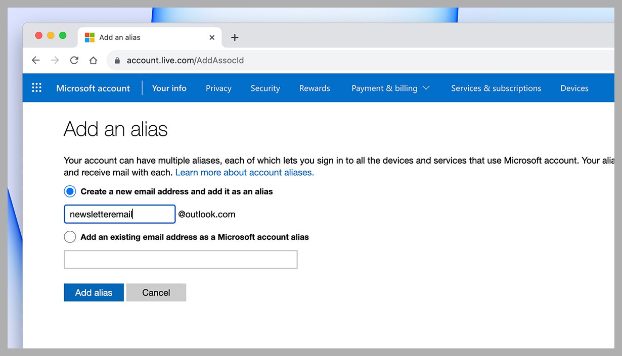 لقطة شاشة لإعدادات Microsoft Outlook
